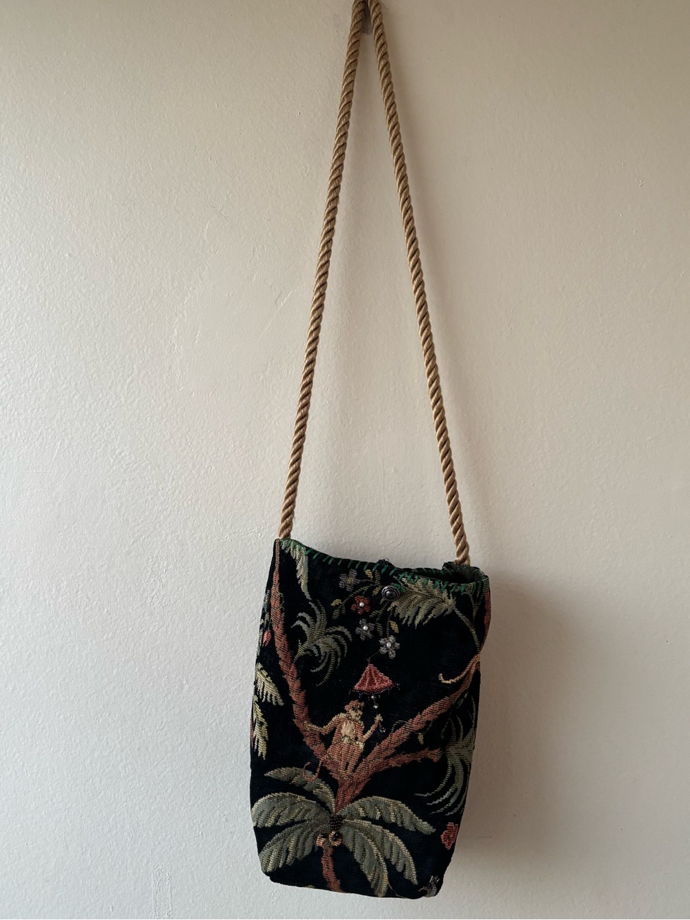 Black Tropical Embroidered Crossbody Bag